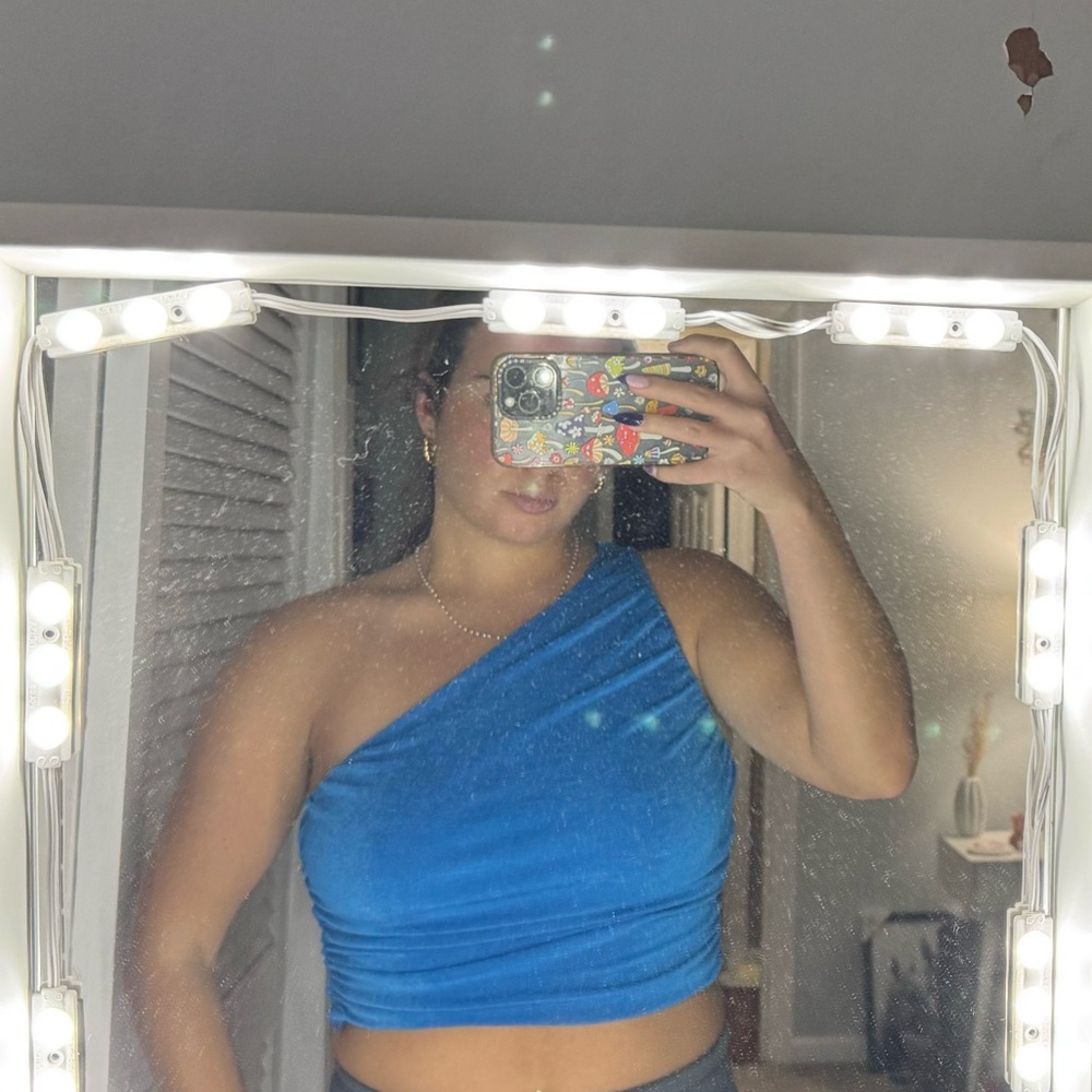Blue one shoulder crop top